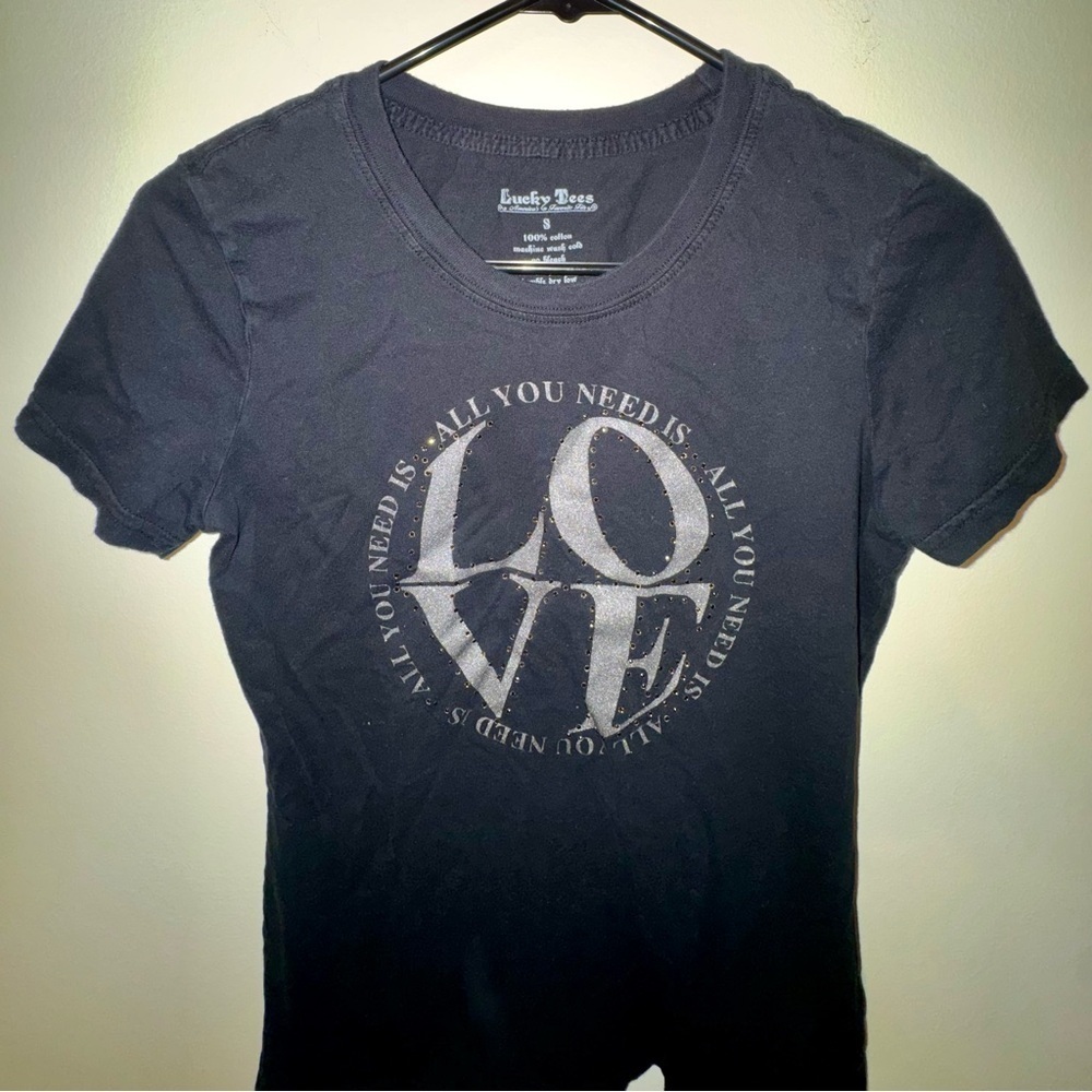 Vintage Y2K Lucky Brand x The Beatles Black 'LOVE' Graphic Tee - Picture 2 of 9